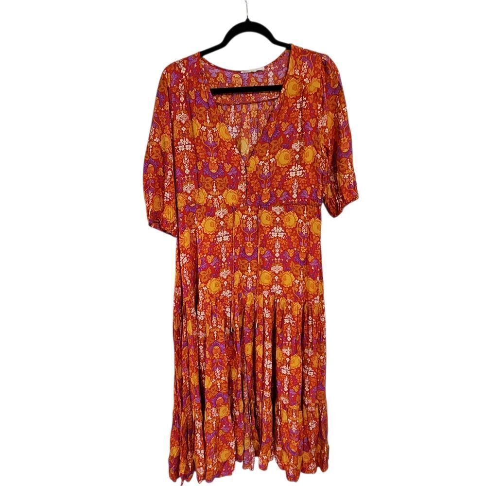 Abel The Label Midi Maxi Dress S Floral Tiered Boho Bloomcore